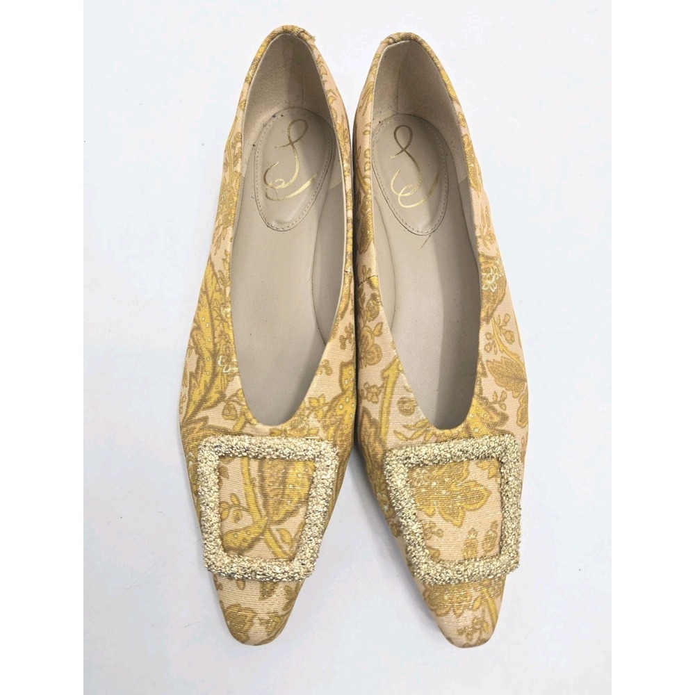 Sam Edelman Janina Flats Size 9.5 Turmeric Gold Floral Brocade Buckle Ballet